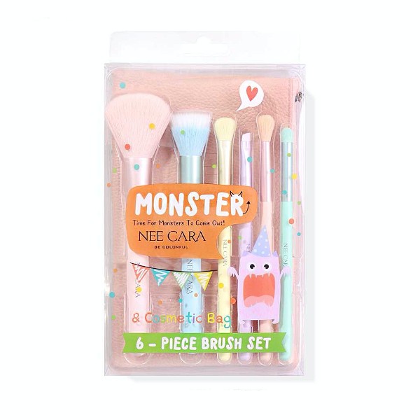 Let's Party Like A Monster 6 Piece Brush Set With Bag